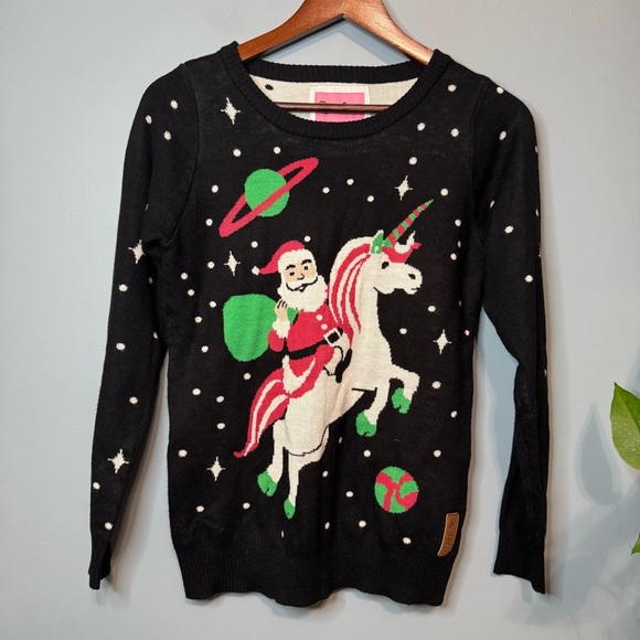 Tipsy Elves Women’s Ugly Christmas Sweater. Santa on Unicorn in Space. EUC. XS - Picture 2 of 10